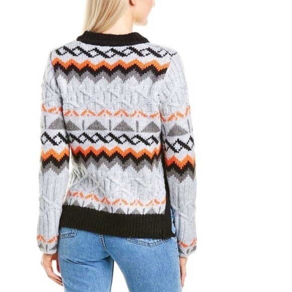 Magaschoni • chunky sweater fair isle Scandi cable knit orange grey black ski - Picture 10 of 10